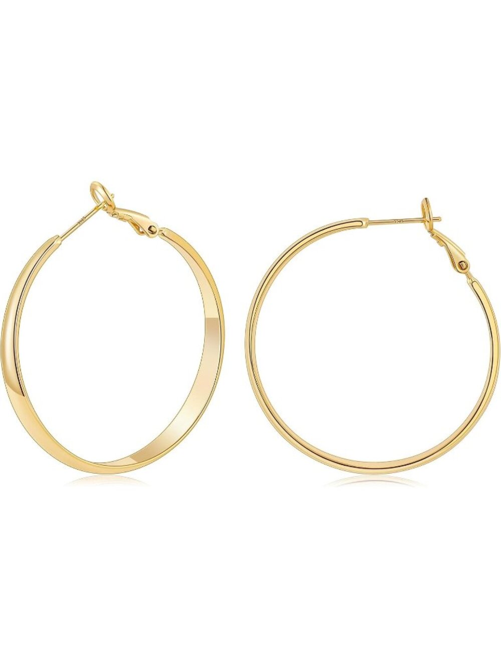 Women's 14K Gold Plated 40mm Wide 925 Post Thick Round Hoop Earrings